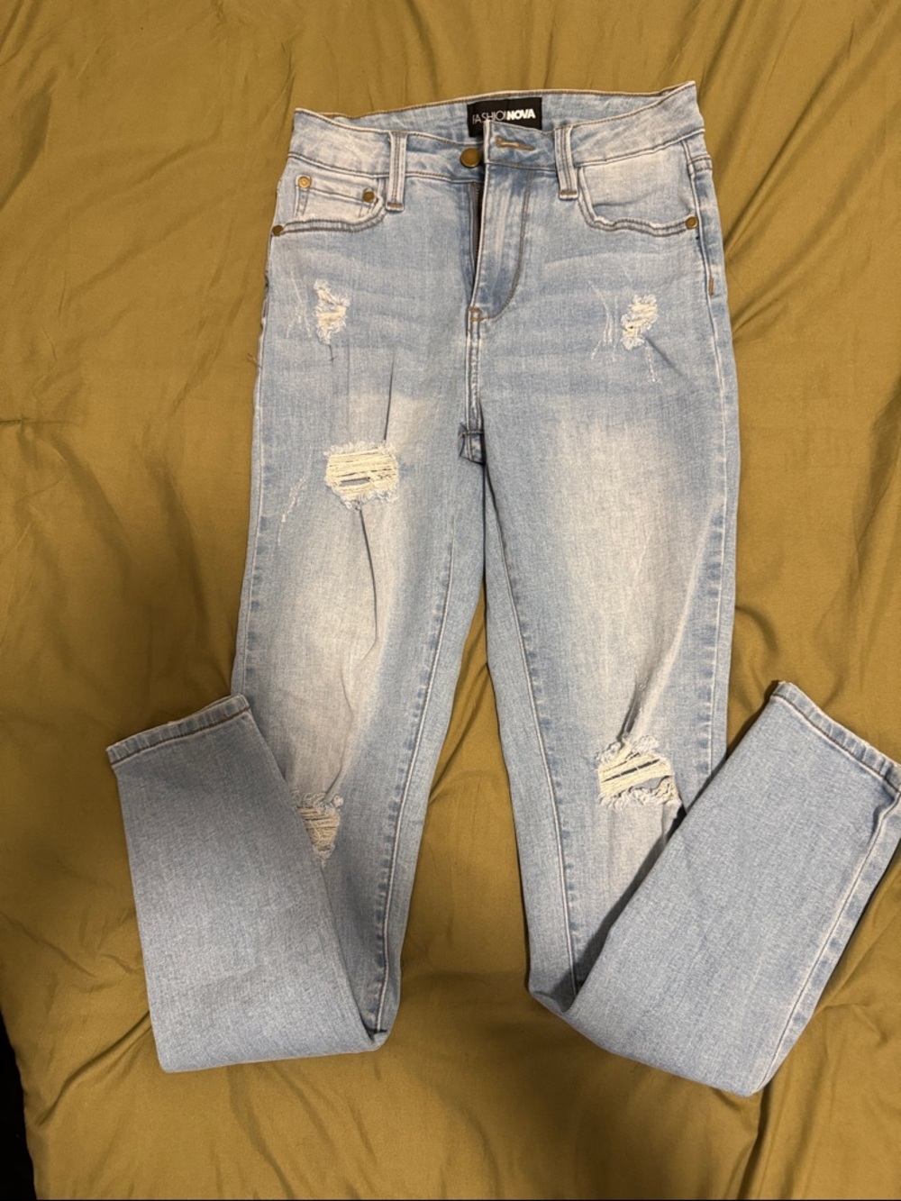 Fashion Nova Light Blue Distressed Skinny Jeans
